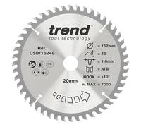 Trend CraftPro Hoja de sierra TCT de corte transversal para sierras circulares, 162 mm x 48 dientes x 20 mm de diámetro interior, punta de carburo de tungsteno, CSB/16248