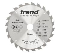 Trend CraftPro Hoja de sierra TCT de uso general, 235 mm de diámetro x 24 dientes x 30 mm de diámetro interior, punta de carburo de tungsteno, CSB/23524