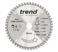 Trend CraftPro Hoja sierra circular para corte fino, 165 mm de diámetro x 52 dientes x 20 mm de diámetro interior, punta de carburo de tungsteno, CSB/16552T
