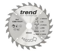 Trend CraftPro Hojas de sierra TCT combinada, 160 mm de diámetro x 20 mm de diámetro interior x 24 dientes, hoja de, con punta de carburo de tungsteno, CSB/16024