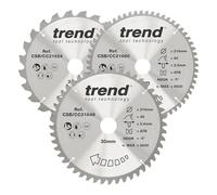 Trend CraftPro Paquete triple de hojas de sierra circular TCT, 216 mm de diámetro x 24, 48 y 60 dientes x 30 mm de diámetro interior, punta de carburo de tungsteno, CSB/CC21048, paquete de 3