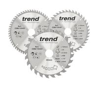 Trend CraftPro Paquete triple de hojas de sierra circular TCT, 190 mm x 24, 40 y 60 dientes x 30 mm de diámetro interior, punta de carburo de tungsteno. CSB/190/3PK, paquete de 3