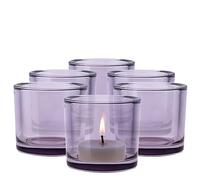 TREND FOR HOME 6 Piezas Candelabro de Vidrio Coloreado A: 8 cm Ø 9 cm Soporte para Portavelas Vidrio Violeta Candelabro de Té Porta Velas Decorativas Decoración del Hogar, 250 ml, Luna