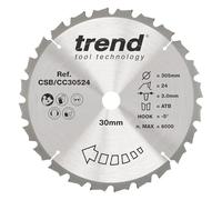 Trend Hoja de Sierra Ingletadora para Madera, 305mm de Diámetro, 30mm de Orificio, 24 Dientes, 3mm de Corte, -5° de Ángulo, metal duro (TCT), Acabado Grueso, CSB/CC30524
