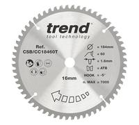 Trend Hoja inglete TCT 184 mm 60D al.16 mm, -5° y 1,6 mm | Cortes extra finos para ingletadoras a batería: 1,6 mm de corte y gancho -5°, al. 16 mm. CSB/CC18460T