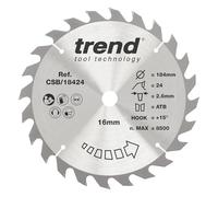 Trend Hoja sierra circular 184 mm 24D TCT 30 mm +15° | Corta madera limpia para acabados medios: 2,6 mm de corte, taladro 30 mm para sierras de mesa/ingletes. CSB/18424A