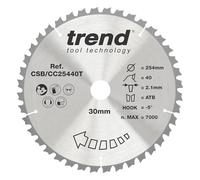 Trend Hoja sierra ingletadora 254mm 60T TCT, 30mm, -5° | Cortes transversales limpios en madera con acabado fino: corte 2,5 mm y gancho -5° (TCT, CSB/CC25460T)