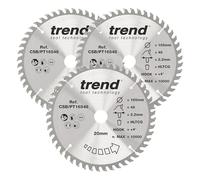 Trend CraftPro Paquete triple de hojas de sierra para cortar paneles, 165 mm de diámetro x 48 dientes x 20 mm de diámetro interior, punta de carburo de tungsteno, CSB/PT165/3PK, paquete de 3
