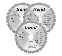 Trend Juego 3 Láminas Circular para Sierra Inalámbrica 190mm 30mm 24T