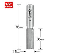 Trend Profesional Cortador de Fresadora Recto de Dos Flautas, Mango de 1/2 Pulgada, Diámetro de Corte de 15mm y Longitud de Corte de 35mm, metal duro (TCT), 4/04X1/2TC