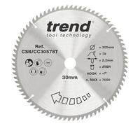 Trend Wood Cordless ATBR Hoja de sierra ingletadora, 305mm de diámetro, 30mm de orificio, 78 dientes, 2.2mm de ancho de corte, +7° de gancho, metal duro (TCT), acabado fino, CSB/CC30578T