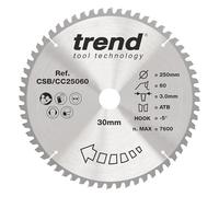 Trend Wood Hoja de sierra ingletadora, 250 mm de diámetro, orificio de 30 mm, 60 dientes, corte de 3 mm, gancho de -5°, TCT, acabado fino, CSB/CC25060
