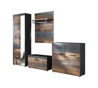 trendteam smart living - Juego de perchero (4 piezas, 265 x 192 x 37 cm, frontal de madera envejecida, cuerpo y suspensión), color gris