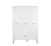 trendteam smart living - Mats - Wardrobe - Blanco - Armario con 3 Puertas, 1 cajón, 2 Barras para Colgar Ropa - 130 x 190 x 60 cm - con Patas de Madera Maciza lacada y Asas