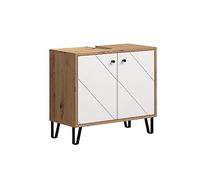 trendteam smart living Mueble de tocador, lacado blanco mate con roble artesanal, 69 x 61 x 33 cm