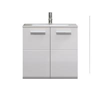 trendteam smart living - Riva - Armario para Debajo del Lavabo - Plata Ahumado/Blanco Brillante - Mueble de Lavabo Colgante con 2 cajones - 82 x 59 x 47 cm - con Lavabo de cerámica