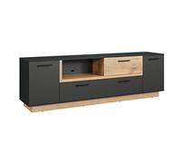 trendteam smart living - Synnax - Mueble para TV - Antracita/Evoke Roble - Mesa de TV sobre una Base - 187 x 59 x 40 cm - Compartimento Abierto con pasacables - Resistente a los arañazos