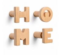 TRESCOLI Perchero de Pared Decorativo HOME con 4 Ganchos de Pared en Madera de Arce Macizo, Colgadores Independientes para Abrigos, Chaquetas y Bolsos