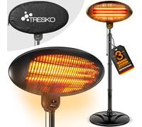 TRESKO Calefactor por Infrarrojos 2000W | Estufa Radiante con 3 Temperaturas | Radiador Eléctrico para Exterior e Interior | Calentador con Pantalla LED