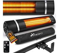 TRESKO Calefactor por Infrarrojos de Pared | 2000W + Control Remoto | Estufa Radiante con 3 Temperaturas | Radiador Eléctrico para Exterior e Interior | Calentador de Cuarzo