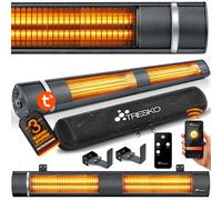 TRESKO Calefactor por Infrarrojos de Pared | 3000W + Control Remoto | Estufa Radiante con 3 Temperaturas | Radiador Eléctrico para Exterior e Interior | Calentador de Cuarzo