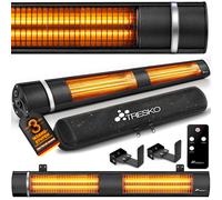 TRESKO Calefactor por Infrarrojos de Pared | 3000W + Control Remoto | Estufa Radiante con 3 Temperaturas | Radiador Eléctrico para Exterior e Interior | Calentador de Cuarzo