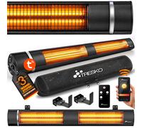TRESKO Calefactor por Infrarrojos de Pared | 3000W + Control Remoto | Estufa Radiante con 3 Temperaturas | Radiador Eléctrico para Exterior e Interior | Calentador de Cuarzo