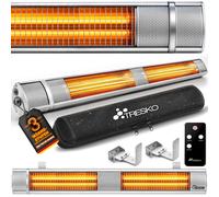 TRESKO Calefactor por Infrarrojos de Pared Plateado | 3000W + Control Remoto | Estufa Radiante con 3 Temperaturas | Radiador Eléctrico para Exterior e Interior | Calentador de Cuarzo