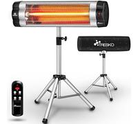 TRESKO Calefactor por Infrarrojos para Terraza | 2500W + Control Remoto | Estufa Radiante con 3 Temperaturas | Radiador Eléctrico para Exterior e Interior | Calentador con Altura Regulable (Gris)