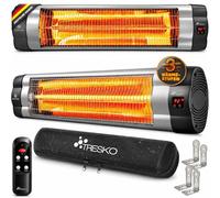 TRESKO Calefactor por Infrarrojos para Terraza | 2500W + Control Remoto | Estufa Radiante de Pared 3 Temperaturas | Radiador Eléctrico para Exterior e Interior | Calentador de Cuarzo con Pantalla LED