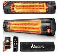 TRESKO Calefactor por Infrarrojos para Terraza 2500W WiFi & Control Remoto | Estufa eléctrica de cuarzo para exterior e interior | Radiador de pared por infrarrojos para terraza, 3 temperaturas, LED