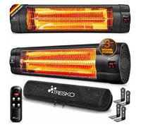 TRESKO Calefactor por Infrarrojos para Terraza Plateado | 2500W + Control Remoto | Estufa Radiante de Pared 3 Temperaturas | Radiador Eléctrico para Exterior e Interior | Calentador de Cuarzo con Pant