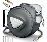 TRESKO Carrete de Manguera de Aire Comprimido de 20 m | Conector de 1/4" | Enrollador de Manguera Automático | con Soporte para Pared | Rotación de 180° | Tope Final Ajustable (20m)