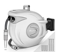 TRESKO® Carrete para Manguera 30+2m | Carro Enrollador de Manguera de Pared | Con Manguera | Automático | Incl. Soporte de Pared, Pistola de Riego y Material de Montaje
