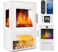 TRESKO Chimenea eléctrica Calefacción 1800W, Smart Home WiFi App & Mando | Estufa eléctrica con Efecto Llama LED y Pantalla LCD | Chimenea eléctrica con termostato | Calefacción por ventilado (Blanco)