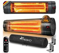 TRESKO® Infrarot Heizstrahler 2500W mit Fernbedienung | Wärmestrahler Terrasse Outdoor elektrisch mit 3 Heizstufen | Terrassenstrahler Innen & Außen | Wand-Infrarotstrahler mit LED-Anzeige | Quarzstra