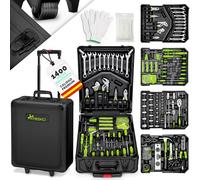 TRESKO® Maletín de Herramientas 1400 Piezas | Portaherramientas Portátil | Set/Caja con herramientas | Maleta de Cromo Vanadio y Acero (Verde)