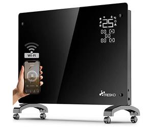 TRESKO Radiadores Bajo Consumo Electricos WiFi & APP - 1500W | Estufa Electrica con Ruedas | Radiador Electrico Silencioso | Portátil y Delgado, Estufas con Panel para Pared y Termostato para Casa