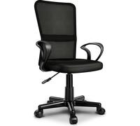 TRESKO Silla de oficina, silla de escritorio negra, silla giratoria, con reposabrazos y ruedas de plástico de marcha suave, altura ajustable continuamente, asiento acolchado, ajuste ergonómico.