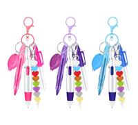Tressify Juego de 3 bolígrafos de insignia para enfermeras, bolígrafo retráctil con clip de llavero de enfermería, punta de marcador permanente, mini luz LED, decoraciones de cuentas de corazón