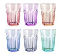 TRESV et de 6 Vasos de Colores y Transparente de Cristales de Alta Calidad - Apto para Uso Diario