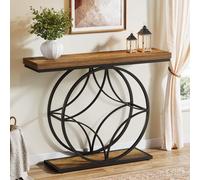 Tribesigns, consola de 120 cm, mesa auxiliar industrial de dos niveles con estructura de metal geométrica, mesa de entrada decorativa con espacio de almacenamiento para el salón