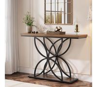 Tribesigns Mesa consola industrial para entrada, mesa de centro de 119,4 cm con base metálica única en forma de mariposa, mesa auxiliar para sala de estar, entrada, pasillo, marrón rústico y negro
