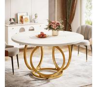 Tribesigns - Mesa de comedor redonda para 4 personas, mesa de cocina blanca con pata de metal dorado, mesa de comedor de madera, mesa auxiliar para cocina, comedor o cafetería (120 x 120 cm)