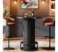 Tribesigns, mesa redonda tipo barra, 100 cm de altura, mesa de bistró de madera con base de metal en forma de aro, ideal para comedores, cafeterías, espacios pequeños, color
