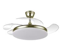 TRIDENTE CUERO- Ventilador Fabrilamp Tridente Motor DC 59w Metal Cuero 4 aspas desplegables Ultrasilencioso 107d 6980lm 3000-4000-6000k LED Regulable Remoto Temporizador Memoria y Cuerpo Metalico - Fa