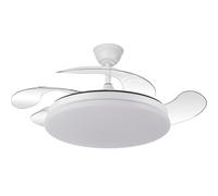 TRIDENTE - Ventilador Tridente Fabrilamp Abrila Motor DC Ultrasilencioso 59w Metal Blanco 4 aspas desplegables 107d 6980lm 3000-4000-6000k LED Regulable Remoto Temporizador Memoria y Cuerpo Metalico -