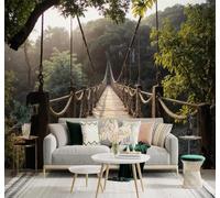 Tridimensional Fresco Bosque Verde Puente Colgante De Madera Luz Del Amanecer Papel Pintado 3D Seda Texturizada Primera Calidad Neutros Material Ideal Para SalóN Dormitorio-350cm×256cm