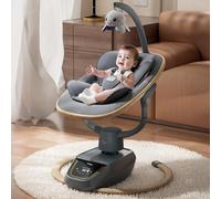 Trimigo silla bebé eléctrica 180° ajustable 3D con mando a distancia, 5 modos, 4 velocidades, 3 alturas de asiento, 8 canciones de calma, columpio bebé 0-12 meses (color madera)