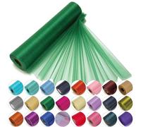 Trimming Shop Rollo de Organza de Nieve con Purpurina (25 m x 29 cm), Tela de Tul Verde Bosque para Decoración de Bodas, Navidad y Fiestas